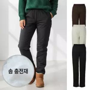 여성 겨울 누빔 기모 일자핏 중년 편한 솜 방한 밴드 모렉스 패딩 바지 413