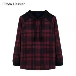 [올리비아하슬러] 체크 배색 후드 루즈핏 티셔츠_OHBWTS202