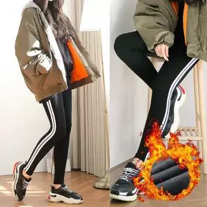 (2장세트) 여성 겨울 두줄 융털 레깅스 라인 배색 겨울 팬츠