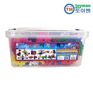 천재사각블럭3 200p 바퀴세트 케이스포함 와플블럭 사각 십자 퍼즐 완구 장난감 유치원 어린이집 돌봄학교 늘봄학교 필수교구 놀이교구 키즈카페용품