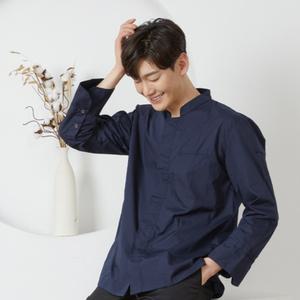 네이비 셔츠형 조리복 주방유니폼 주방가운 쉐프 셰프복 주방복 쿨스판 히든스냅