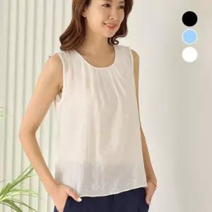 여름 인견 나시블라우스 시원한 아방 핀턱 링클원단 루즈핏 엄마옷 체형커버 주름 여성 티셔츠 플레어핏 엘레강스 민소매 블라우스