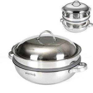 [키친아트] 프리미오3 통3중 스텐304 찜냄비 30cm 인덕션 대형 찜솥 찜기