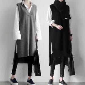 브이넥롱니트조끼니트롱조끼 롱조끼 체형커버조끼 온나핏 레이어드조끼 롱니트베스트
