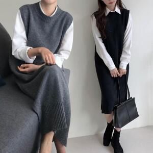 체형커버조끼 롱조끼 롱니트조끼 레이어드조끼 발목조끼 몸매커버조끼 니트베스트 라