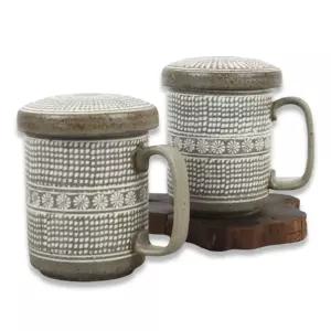 분청 빗살인화문 머그다기 2인세트 다도세트/다기세트/찻잔/다기/도자기/유리잔/선물용/다도/술잔/예쁜잔