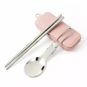 접이식 수저 핑크 2인세트 등산수저 커트러리-WFB2464