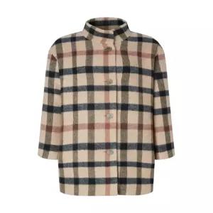 닥스 여성 24FW [스테디셀러][캐시미어] 베이지 체크 밴드넥 하프 코트 WKCO4D912I2