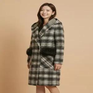 [조이너스][조이너스]체크 후드 퍼 포켓 알파카 모직코트-JW22CH6401652A