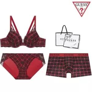 매장정품 GUESS 게스 [선물포장] 홀리데이 하트체크 커플속옷세트 GDWBRBPDRB12 730903