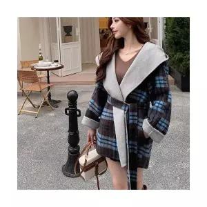 바바라옷장 250149 - 체크 양면 후드 울코트 울100 브랜드공정 캐시미어코트 여성겨울코트 핸드메이드코트
