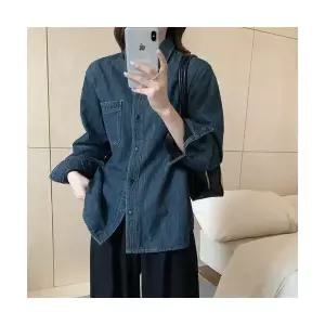 여성 무지 데님 셔츠 기모 겨울 터틀넥 레이어드 상의 스포M4