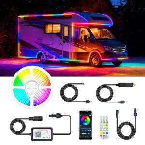 리마우ix 스마트 RGB+IC RV 차양등, RV 캐노피용 20피트 드림 컬러 체이스 캠퍼 차양등 스트립, 여행용 12V 방수 앱 / 원격 RV 언더글로우 라이트, 밴, 컨세션 트레일러
