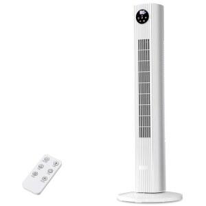 침실용 25피트/초 스탠드형 선풍기용 일렉택틱 타워 선풍기, 리모컨, 3단 속도, 4모드, 12시간 타이머, 실내/가정/사무실용 휴대용 블레이드리스 바닥 흰색