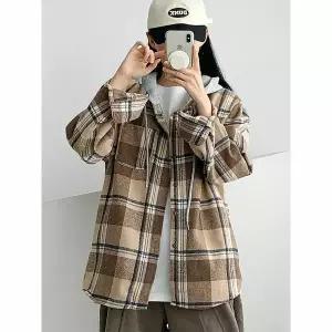 [하프클럽/코디제이]기모 체크 기모후드 셔츠 루즈핏 박시핏 겨울 남방 간절기 아우터 데일리
