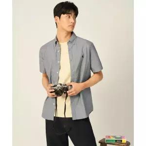 매장정품 빈폴 BEANPOLE MEN 강연 시어서커 스몰 깅엄 반소매 셔츠 블랙 (BC5465C475) BC5465C475 227443
