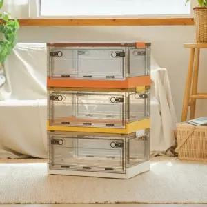 오픈형 폴딩 박스/의류/정리함/옷수납/리빙/대형/멀티/수납/정리/플라스틱/옷장/오픈/도어/손잡이/투명