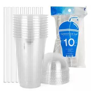 (410ml)(10P)(뚜껑빨대) 테이크아웃컵세트/일회용/맥주컵/주스컵/내구성/아이스컵/경량/가정용/과일/투명컵