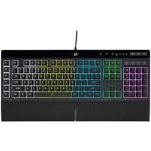 Corsair K55 RGB PRO 멤브레인 유선 게이밍 키보드 IP42 먼지 및 유출 방지 엘가토 통합 기능이 있는 6개의 매크로 키 iCUE 호환 QWERTY NA PC, Mac, Xbox 블랙