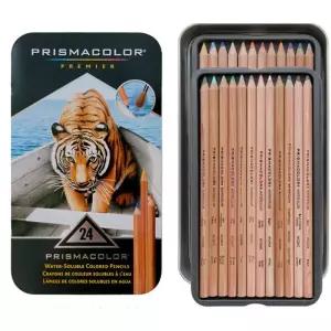 프리즈마 수채 색연필 24색/전문가용 수채화 수성 그림 그리기 틴케이스 전문가 미술 애니메이션 드로잉 수