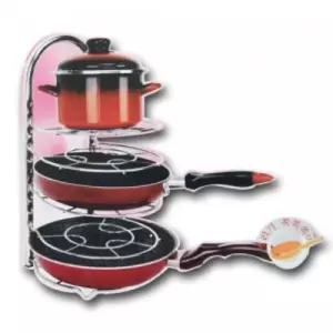 원형 후라이팬 5단 정리대 그릇 선반 접시 거치대 홀더/수직 냄비 정리 수납 높이 조절 진열대 수납대 부엌