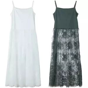 원피스스토리 엔틱꽃 레이스 롱원피스 레이어드 이너슬립 여름 시스루 민소매 끈나시