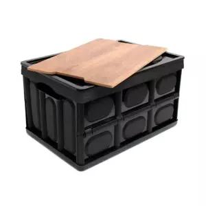 싸파 다용도 폴딩박스 53cm 올블랙+우드상판 캠핑 테이블/정리/수납/보관/자동차/폴딩/바구니/박스/이동