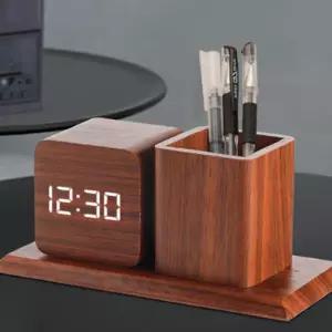 무소음 LED 원목 펜홀더 탁상시계 수험생 책상 디지털 펜꽂이 인테리어 무드등 알람시계