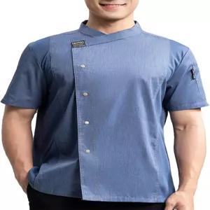 블랙 셰프 코트와 메시 경량 재킷 남성 반소매 유니폼 주방 레스토랑 베이커리