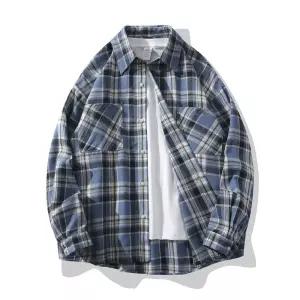 남성패션 체크 셔츠 긴팔 루즈핏 커플 남여공용 남방 DL5