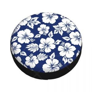 검정색 흰색 히비스커스 하와이 꽃 패턴 자동차 타이어  커버 SUV 트럭 여행 트레일러 방수 14