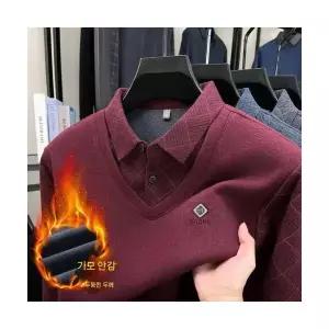 니트 가을 겨울 투피스 남자 칼라넥 가짜 기모 도톰 터틀넥 OP4