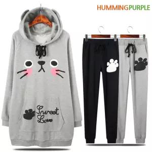 [허밍퍼플]예쁜 후드 티셔츠 겨울신상 롱/티 맨투맨 프린트 기모 면 스판 캐릭터 긴팔티 빅사이즈 여성의류