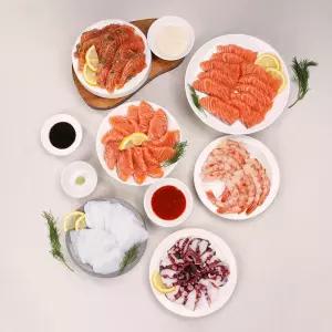 [당일생산] 냉장 모둠회 연어회 숙성연어 문어숙회 새우회 갑오징어회 모듬회 소스포함