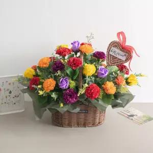 카네이션 조화 바구니 비드하트비누 ⅡAset 40cm 꽃 어버이날 스승의날 테이블 장식 감사 선물 행사 소품