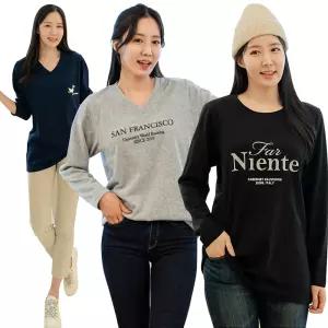 긴팔티 L~4XL 빅사이즈여성의류 빅사이즈롱티 면티 브이넥 라운드 프린팅