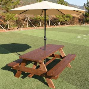 [100% 통원목] 엉클트리 방부 야외 원목 테이블/파라솔 /야외용 원목 피크닉 세트 탁자