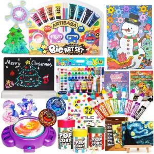 [신나는 겨울활동] 아티바바 어린이선물세트ㅣ물감놀이 도트마카 스핀아트 스포이드 색칠 도안 겨울미술 실리콘블럭