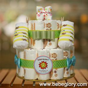 [완성품]초록이 기저귀케이크2단-신생아용/기저귀28개포함