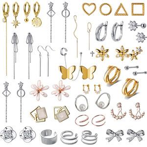 에르모사제이 드롭 하트 체인 링 귀걸이 귀찌 실버 925 은귀걸이