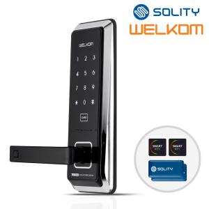 솔리티 웰콤 무타공도어록 WST500 카드키4개+번호키 0초바로잠김 내부이중잠금 현관문 디지털도어락 생활방수 스마트라이팅 허수기능 강력한 내구성 주키형
