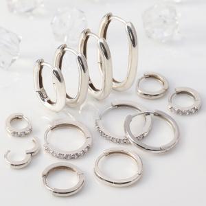 정품 순은 925 실버 귀걸이 은귀걸이 링 원터치 은귀찌 심플 큐빅 볼드 남녀공용