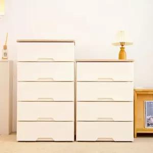 모던플러스 내추럴오크 우드상판 플라스틱 서랍장 4단