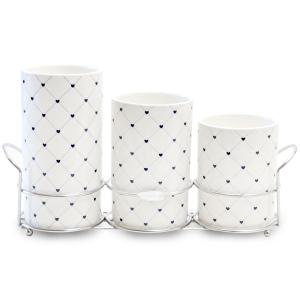 러브체크 3구 수저통 스테인리스 받침세트 조리도구통 숟가락 젓가락 물빠짐 예쁜수저통 이사 집들이선물