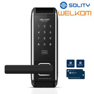 솔리티 웰콤 무타공도어록 WTS700 카드키4개+번호키 0초바로잠금 현관문 디지털도어락 생활방수 전기충격무력화 스마트라이팅 허수기능 강력한 내구성 주키형