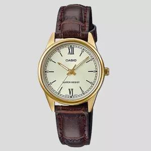 카시오 LTP-V005GL-9B 여성 골드 가죽밴드 손목시계