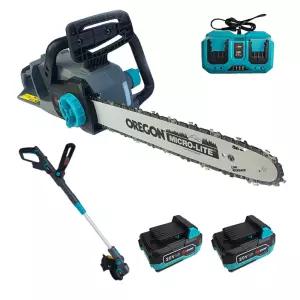 KM 그랜드 40v 16인치 무선 충전 체인톱 세트 LR-C160 배터리 2개 듀얼 충전기 가벼운 전기 충전톱 전동톱 예초기 포함