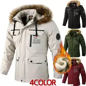 남성 겨울 YOUR OWN WAY 양모퍼 기모 라쿤 탈부착 후드 캐쥬얼 웰론 패딩 점퍼 발수 방풍 보온 바람막이 4칼라