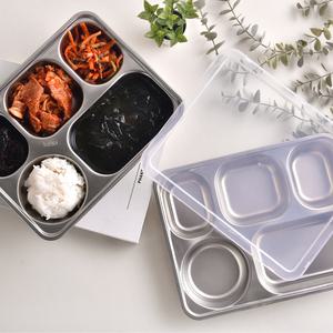 본품+뚜껑 세트 스텐 304 깊은 홈 5찬 캠핑 어린이집 식판_성인 다이어트 어린이 급식판 아기 유아식판