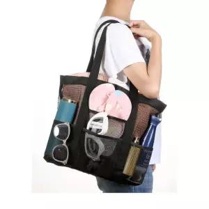 8포켓 물놀이 망사 숄더백 블랙 비치 메쉬 가방 수영장 바캉스 바닷가